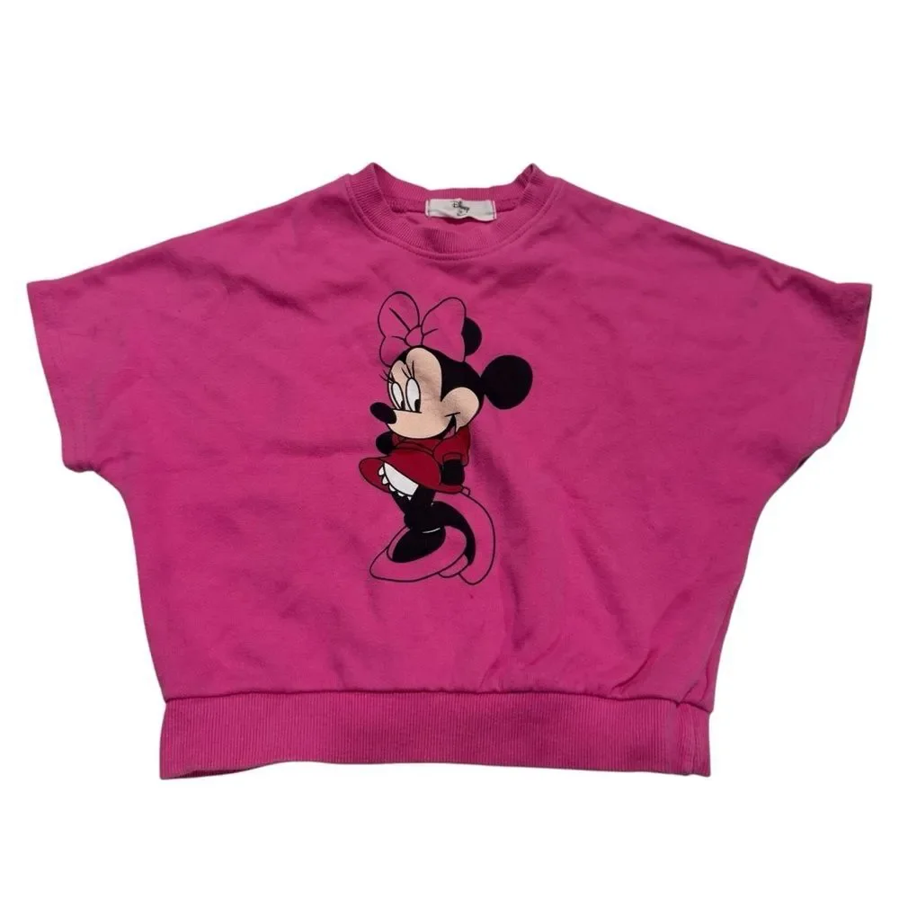 Disney Minnie Mouse Pink Poncho Style Crewneck Short Sleeve Sweater